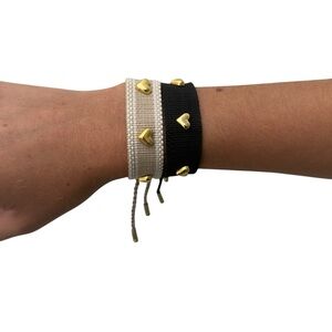 NWT 2 Woven Adjustable Bracelets with Gold Hearts